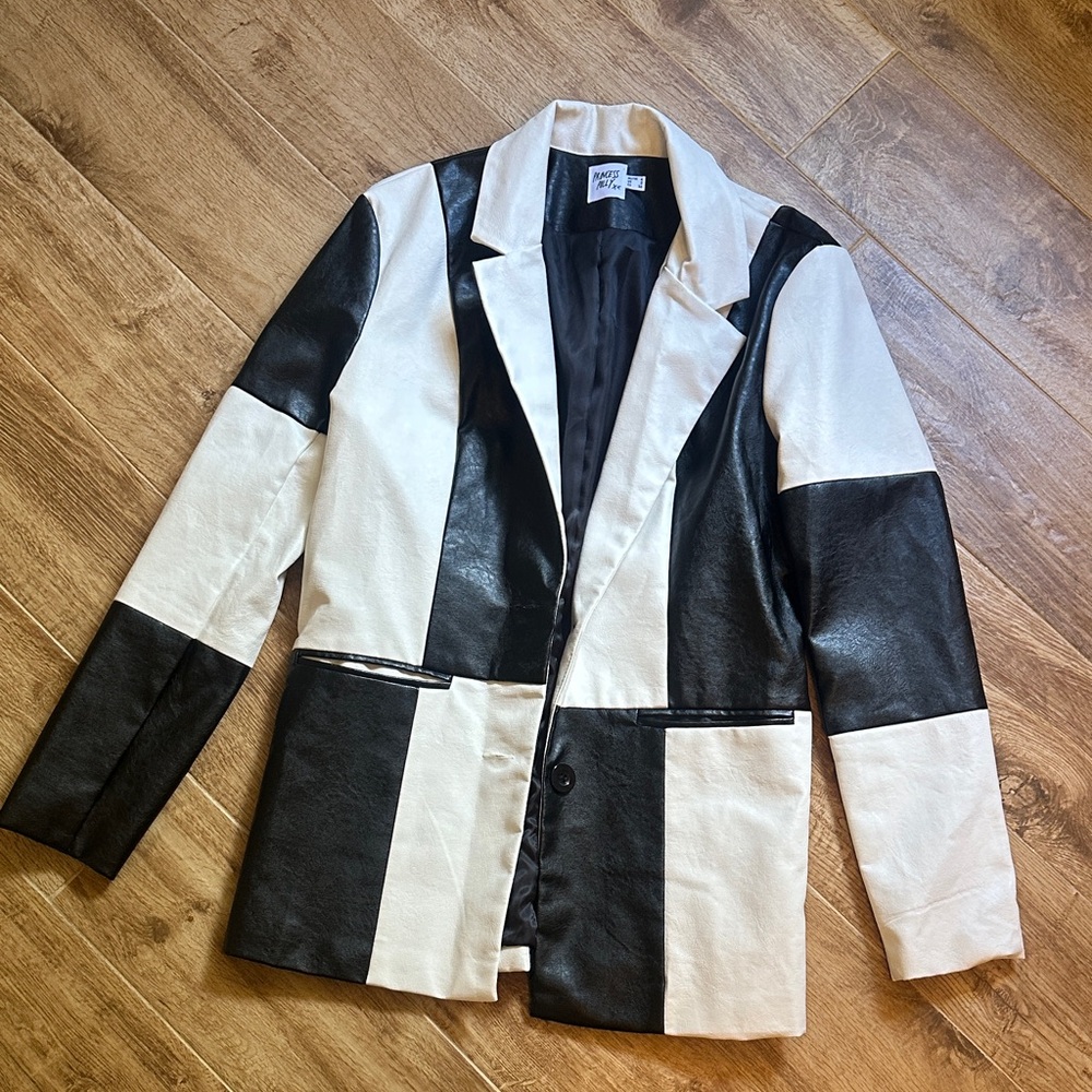 Princess Polly Black and White Leather Blazer